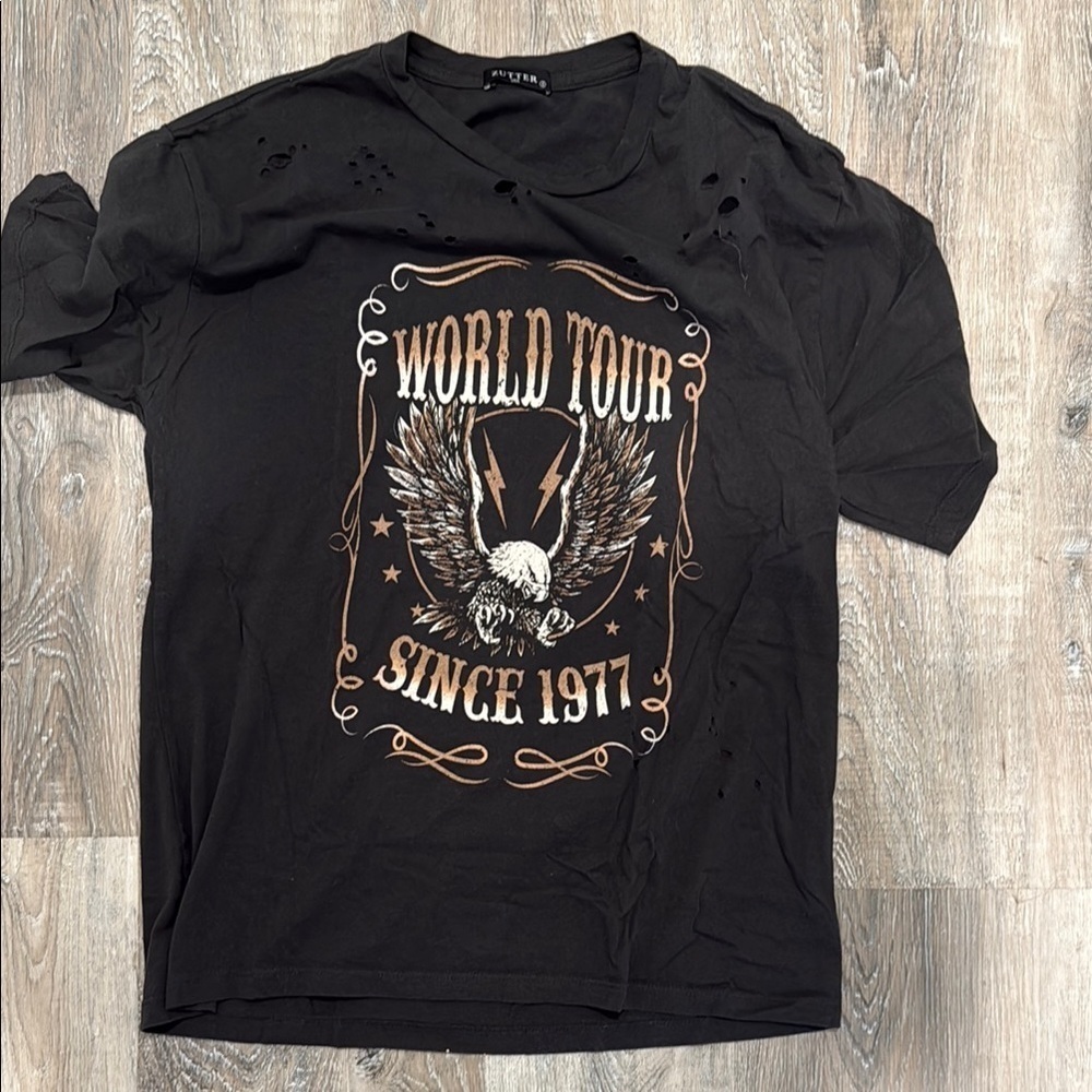Zutter Black distressed Graphic Tee with Eagle Design sz s